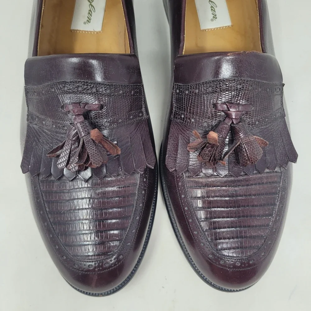 Mezlan Loafers 9.5M Burgundy Lizard Leather Riva Tassel Kiltie Luxury Old Money